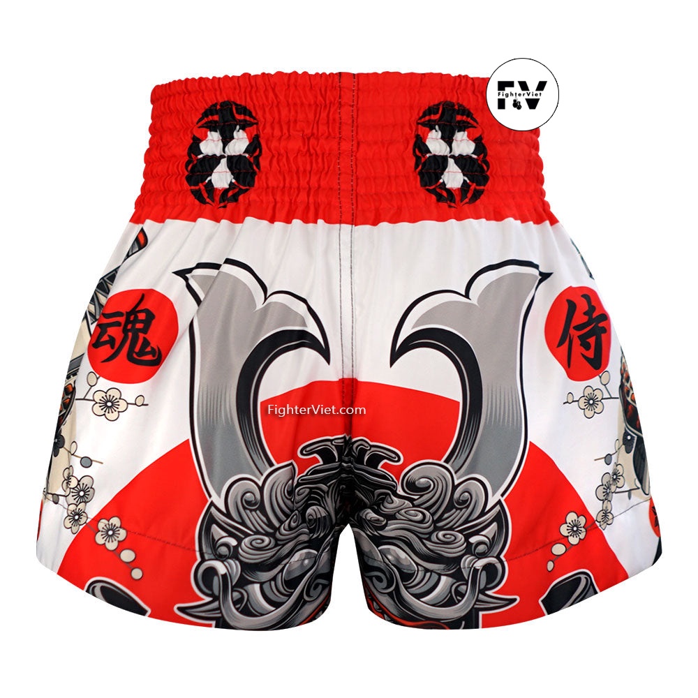 Quần TUFF Muay Thai Boxing Shorts The Samurai of Siam - Chữ Trắng