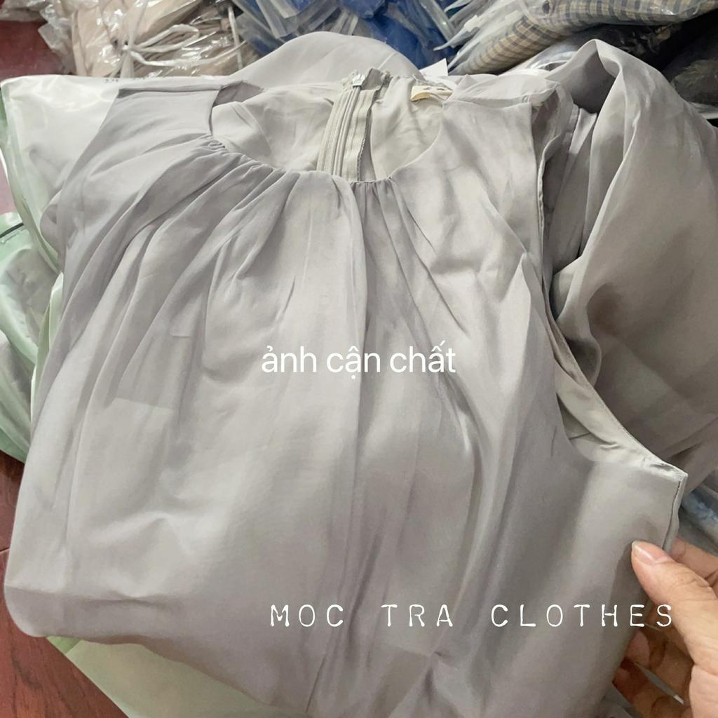 Đầm maxi tơ dáng xòe dài Quảng Châu thiết kế peplum cổ tròn tiểu thư rẻ đẹp, Váy xòe nữ đi biển vintage trẻ trung