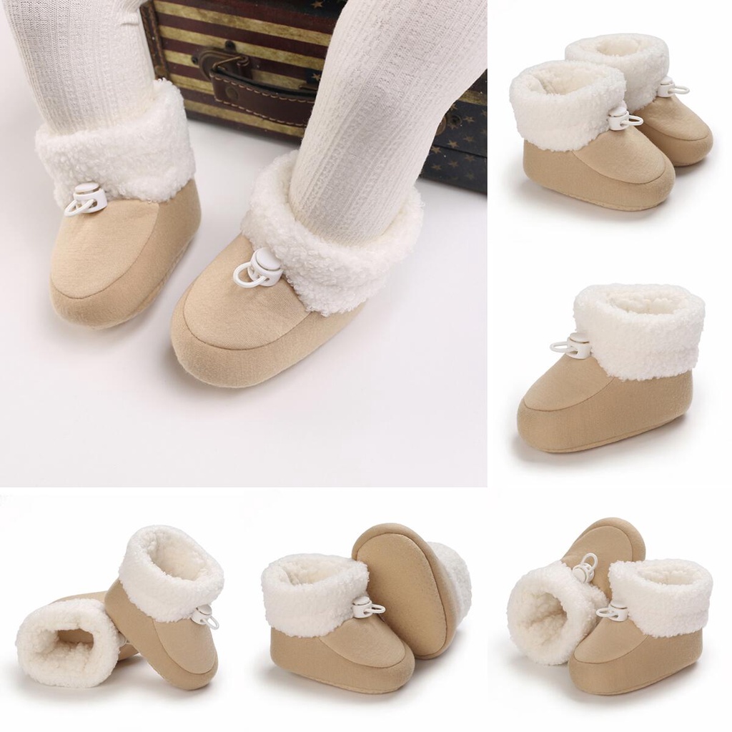 Giày Bốt Cotton Cổ Điển Đế Phẳng Chống Trượt Giữ Ấm Mùa Đông Dễ Thương Cho Bé Trai Gái