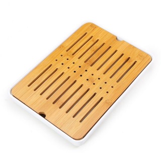 Khay trà bằng tre đế nhựa chữ nhật đen 23*33cm