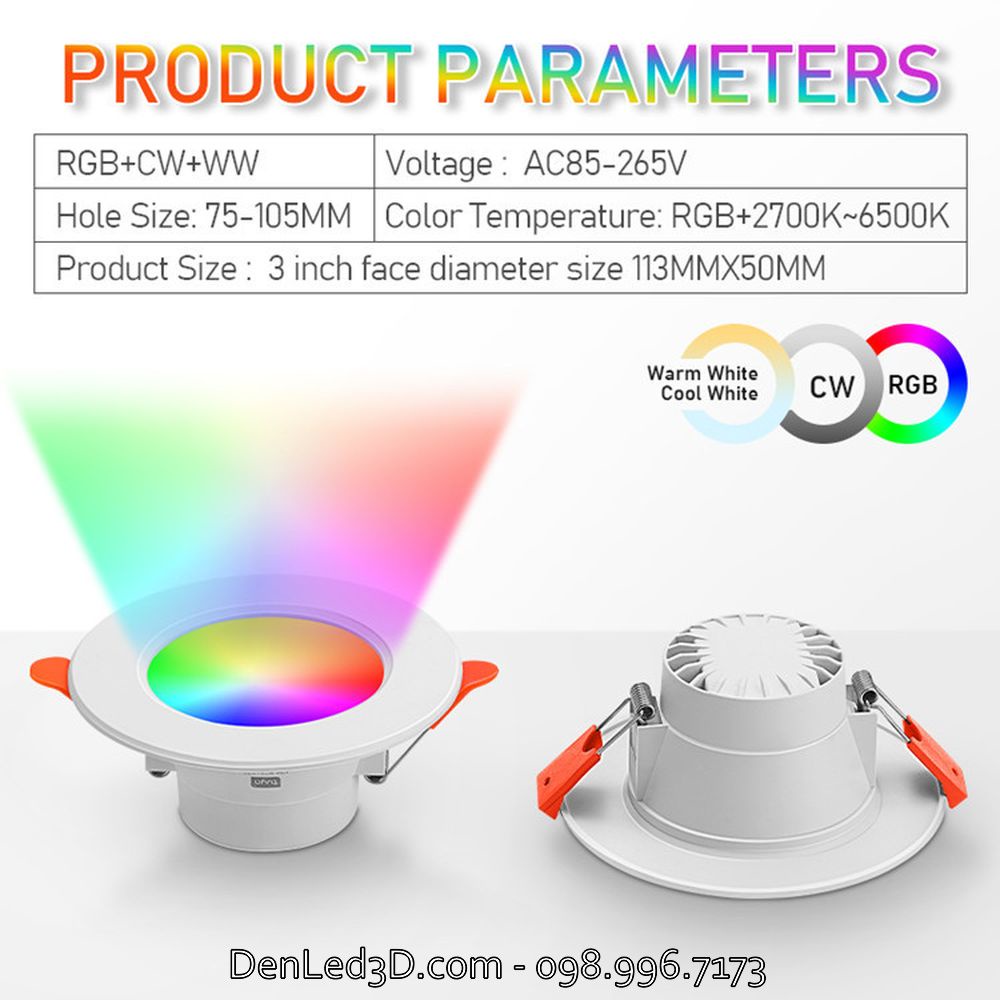 Đèn LED Downlight Âm Trần TUYA RGBCW 16 Màu Kết Nối Bluetooth