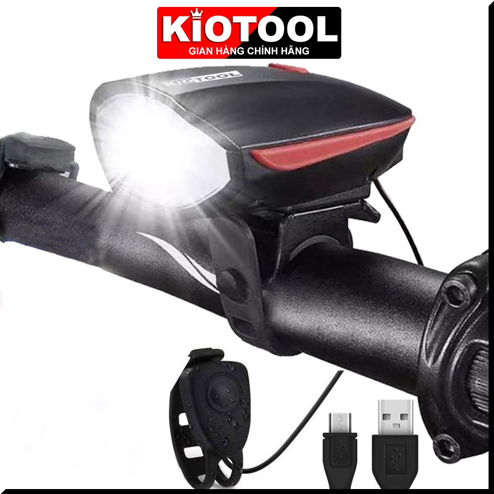 Đèn xe đạp thể thao KIOTOOLL siêu sáng có còi pin sạc usb led T6 chống nước