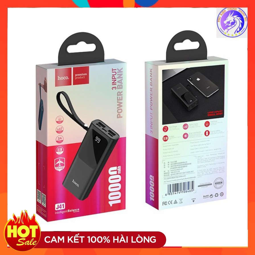 Pin sạc dự phòng Hoco J41 Intelligent Balance 10000mAh Polymer 3 cổng sạc vào màn hình LCD - Hãng phân phối chính thức