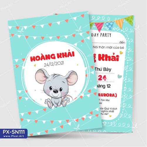 Thiệp thôi nôi –  sinh nhật Pluxi Bé Trai Tuổi Chuột PX_SN125