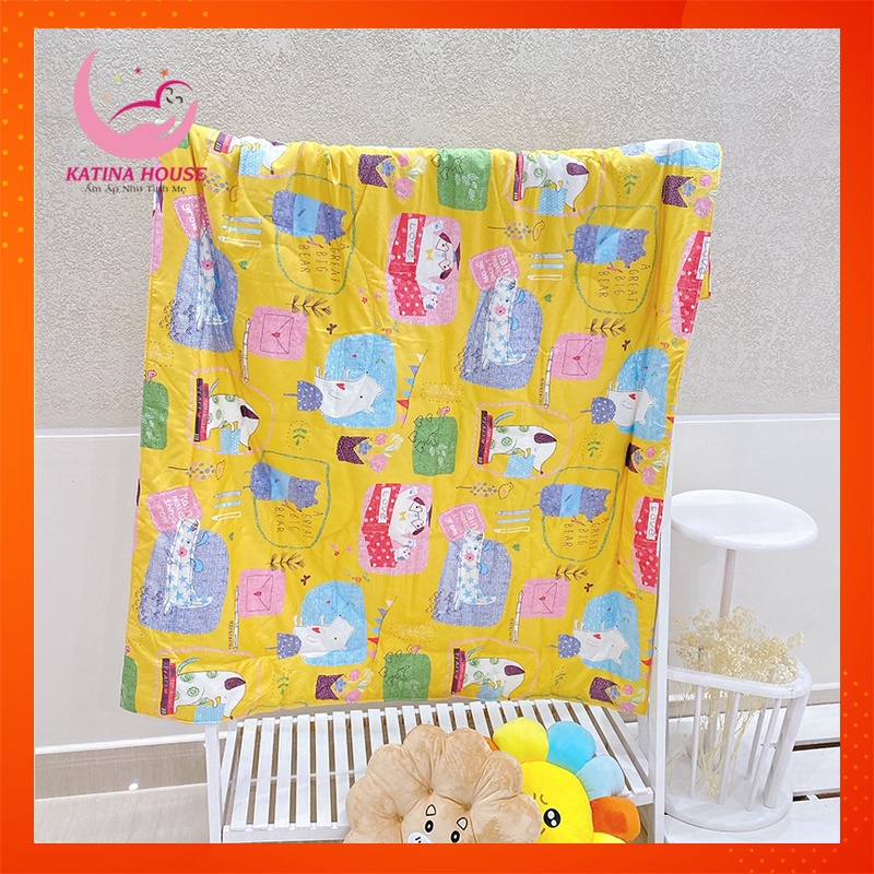 Chăn mền cho bé lớn 1.5x1.8m, vải Cotton Satin Hàn Quốc đẹp chần gòn lông vũ mỏng siêu mềm mại, mát
