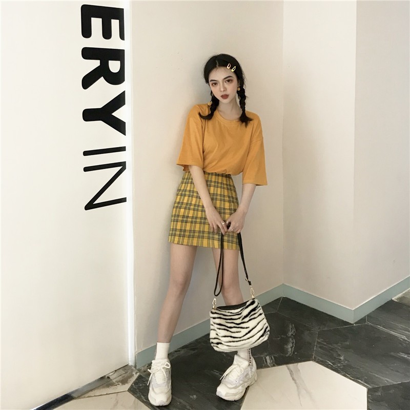 Áo thun trơn ulzzang tay lỡ vàng nghệ