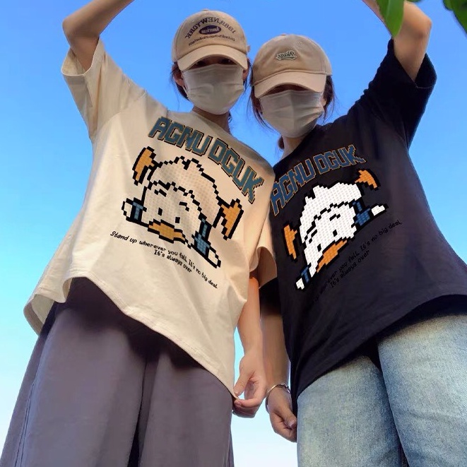 Áo phông nam nữ form rộng 2N Unisex thun cotton in Vịt fall down trắng/be/đen