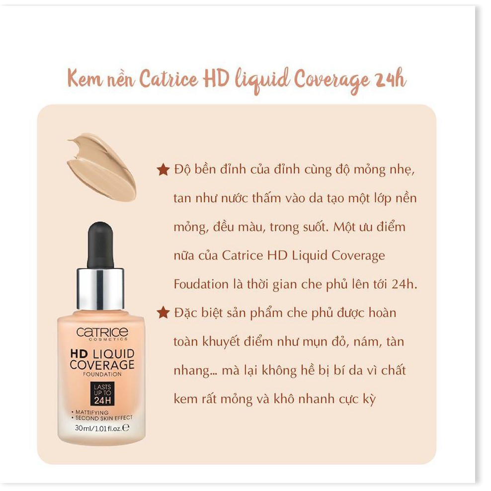 [Mã giảm giá mỹ phẩm chính hãng] Kem nền Catrice HD Liquid Coverage Foundation  Catrice 24h