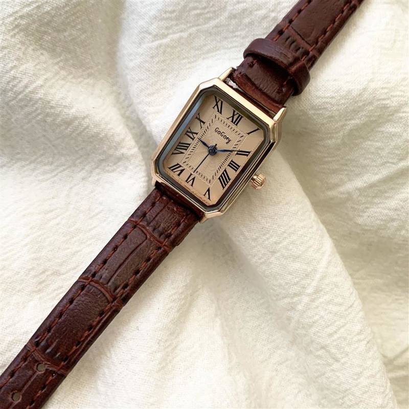 SENSES// Niche Retro Square Watch Student Minimalist Temperament Korean Style Light Luxury Brands Belt Quartz Watch 5No7