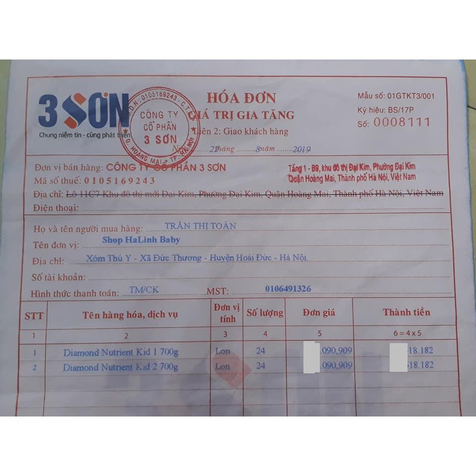 Sữa Diamond Nutrient kid số 1 700g