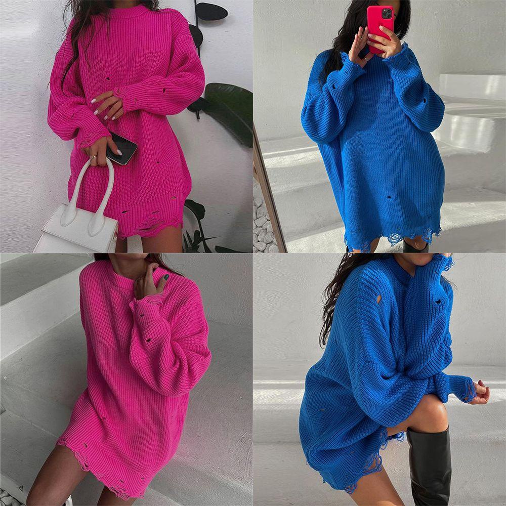 Áo Sweater Tay Dài Cổ Tròn Thiết Kế Xẻ Cá Tính