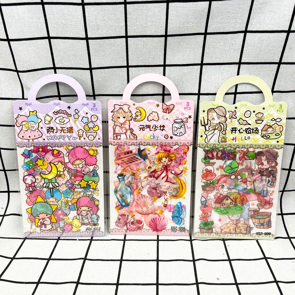 Set 3 tấm Sticker Mẫu Mới Dán Trang Trí Có Quai Siêu Dễ Thương