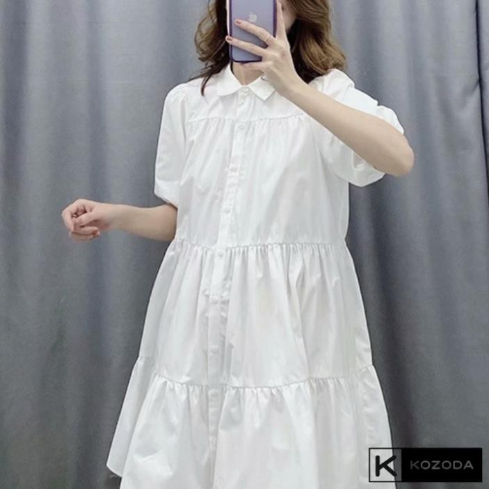 Đầm Babydoll Váy Trắng sơ mi ulzzang công chúa đi biển dài xếp ly suông đẹp nữ dài qua gối thiết kế đuôi cá Kozoda D8  ྇