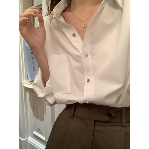 Áo Sơ Mi Dài Tay Phối Nút Kim Loại Phong Cách Retro 48870