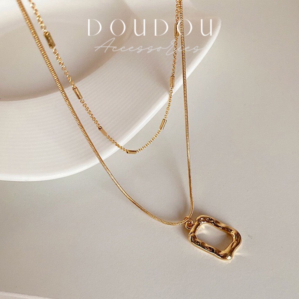 Dây chuyền nữ đẹp DOUDOU Dây chuyền nữ không gỉ chất liệu bạc 925 thiết kế 2 tầng XL002