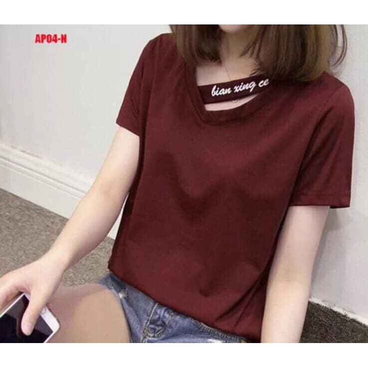 Áo thun nữ 💖 Áo thun, áo phông nữ cộc tay, cổ tim có dây chéo cổ