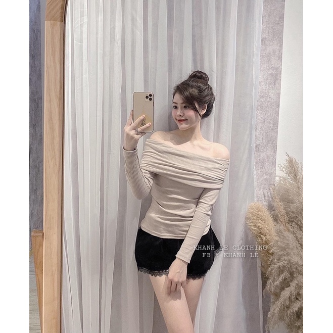 Áo Trễ Vai Len Tăm 3 Màu Siêu Xinh, Áo Kiểu Nữ Ôm Body Siêu Hot