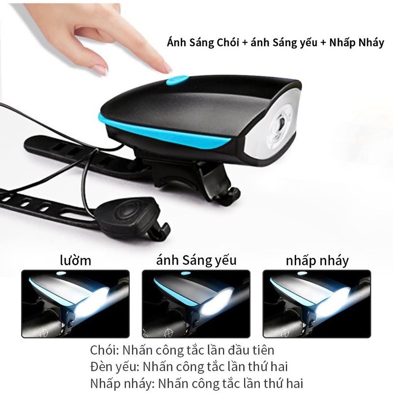 Đèn xe đạp led siêu sáng tích hợp còi chống nước chống bụi cao cấp- Gía đỡ điện thoại xe đạp