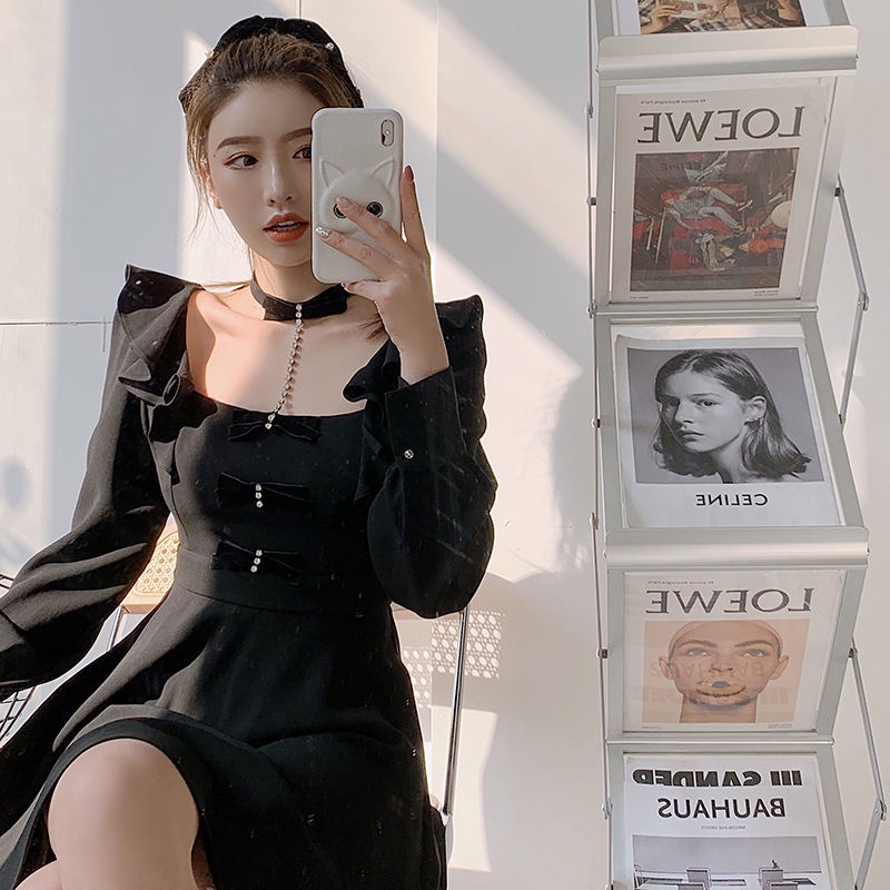 Set áo sơ mi thắt nơ/ chân váy dài lưng cao thiết kế mới phong cách Hàn Quốc thời trang mùa xuân cho nữ 2021