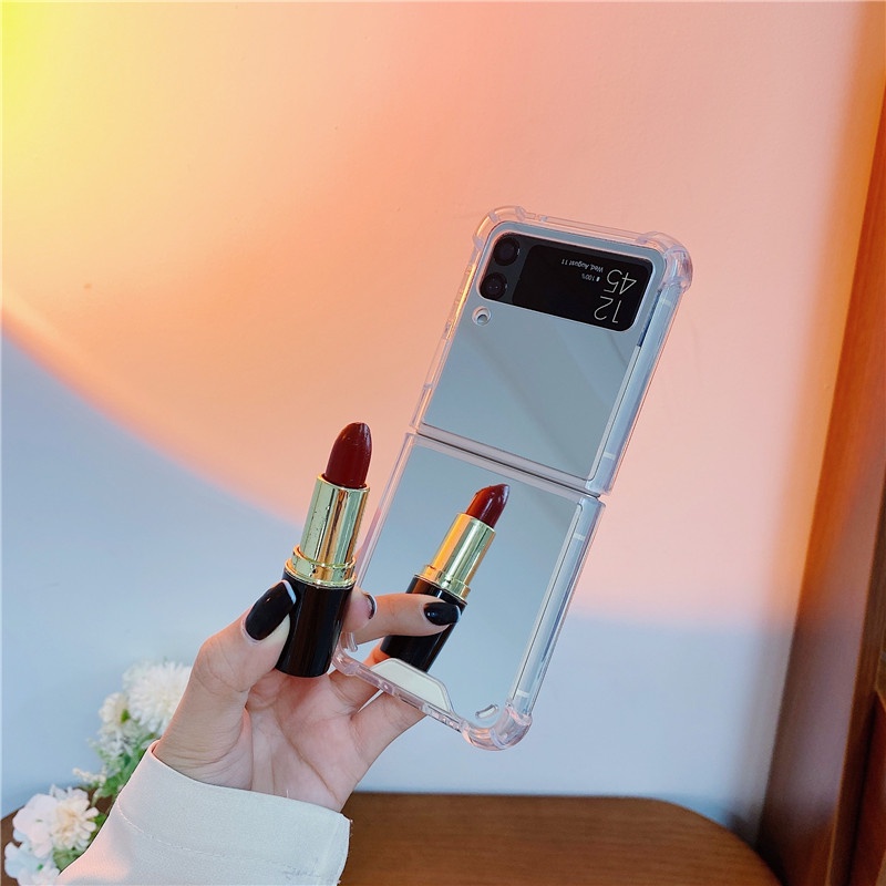 Ốp Điện Thoại Mặt Gương Trang Điểm Màu Hồng Cho Samsung Galaxy Z Flip 3 Z Flip 4 Samsung Z Flip 4 Zflip3