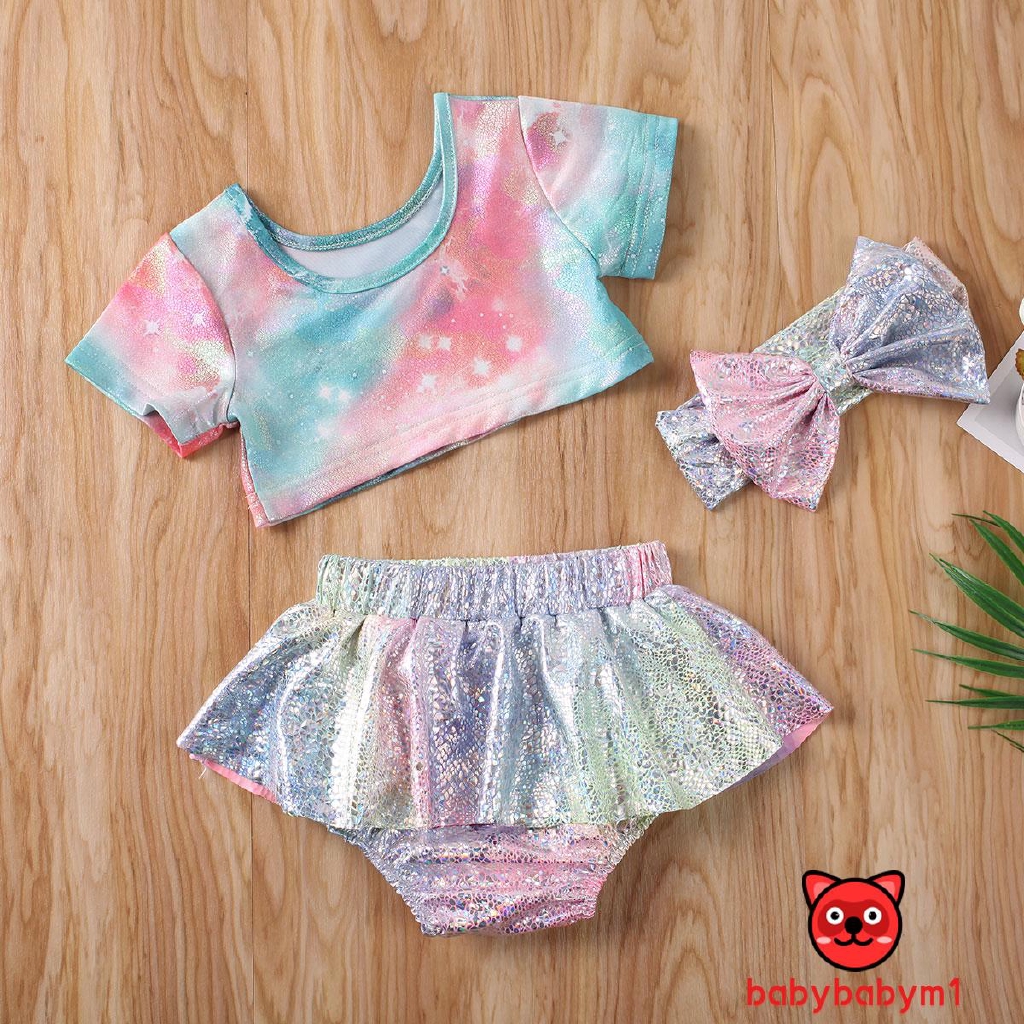 Set Áo Thun + Quần Short + Băng Đô Nơ Dễ Thương Cho Bé Gái