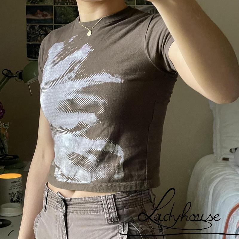 Áo Thun Ngắn Tay In Họa Tiết Phong Cách Harajuku Cổ Điển Dành Cho Nữ