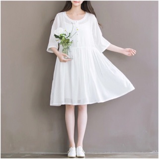 Đầm babydoll trắng hạt kèm đầm 2 dây