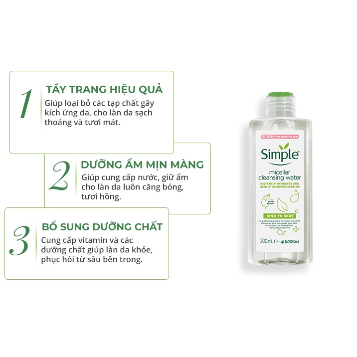Nước tẩy trang Simple 200ml chính hãng P0345 | BigBuy360 - bigbuy360.vn