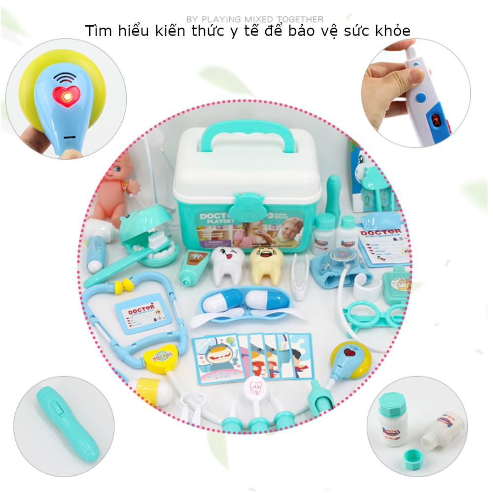 [Mã LIFETOYS1 giảm 30K đơn 99K] Đồ chơi bác sĩ cho bé gồm dụng cụ y tế, y tá 50 chi tiết có áo và mũ