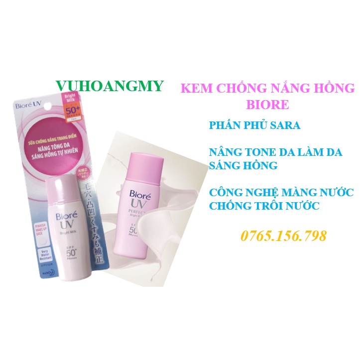 Kem chống nắng hồng biore PA++++, SPF50