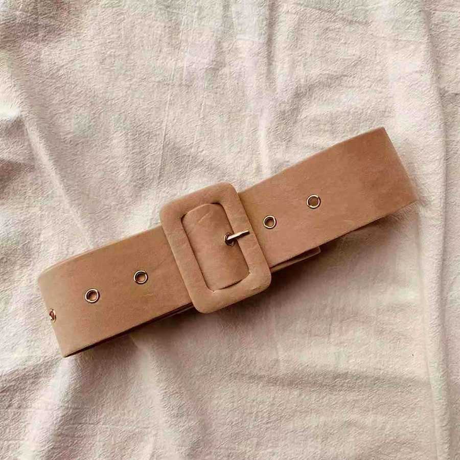 Thắt lưng da mềm màu trơn khóa vuông thời trang cho nữ
