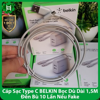 Cáp Sạc Type C BELKIN Chính Hãng Bọc Dù Dài 1,5M