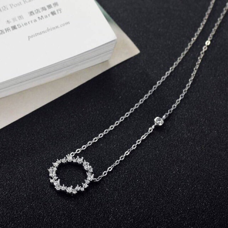 Dây chuyền nữ huyền thoại biển xanh bạc thật mặt tròn đính đá sang trọng - Kho sỉ bạc Nhất Linh