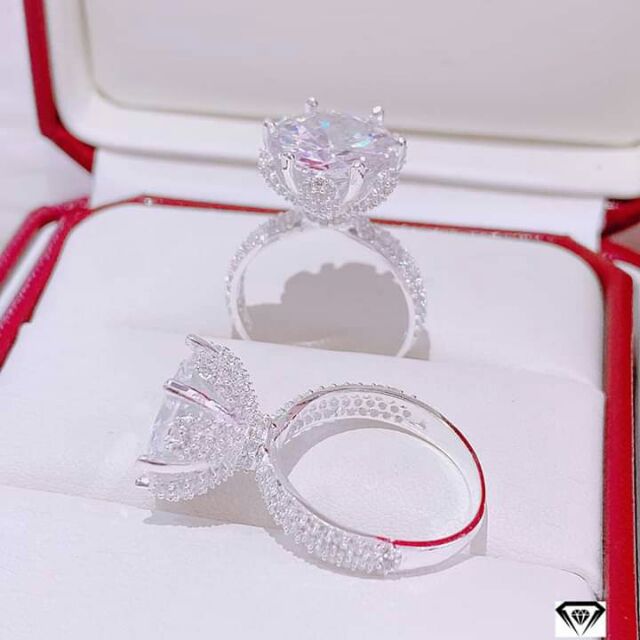 NHẪN BẠC NỮ MẶT ĐÍNH ĐÁ BẢN TO CAO CẤP