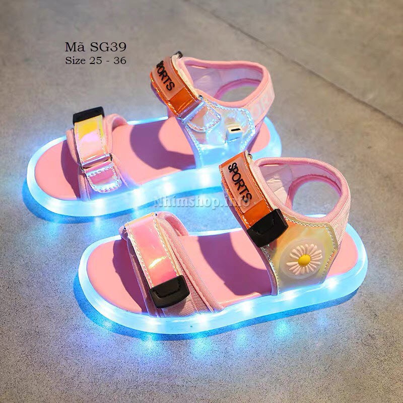 Dép phát sáng cho bé, sandal bé gái quai dán bền Sạc USB thông minh 11 chế độ đèn LED cho trẻ em 3 đến 12 tuổi SG39