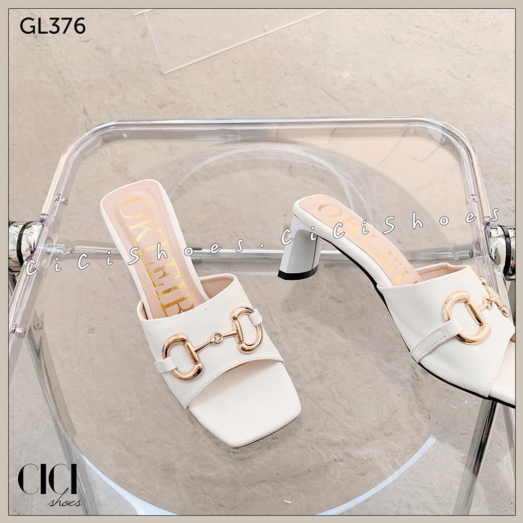 Giày cao gót nữ CiCi Shoes 5cm gót dẹt, guốc quai da lõm móc xích - GL376