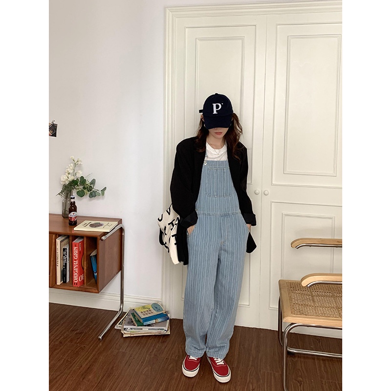 Yếm quần Denim 2 dây Cao cấp Retro Form rộng Ống rộng Cổ điển Ulzzang Hàn Quốc Yếm nữ Dáng suông Thời trang