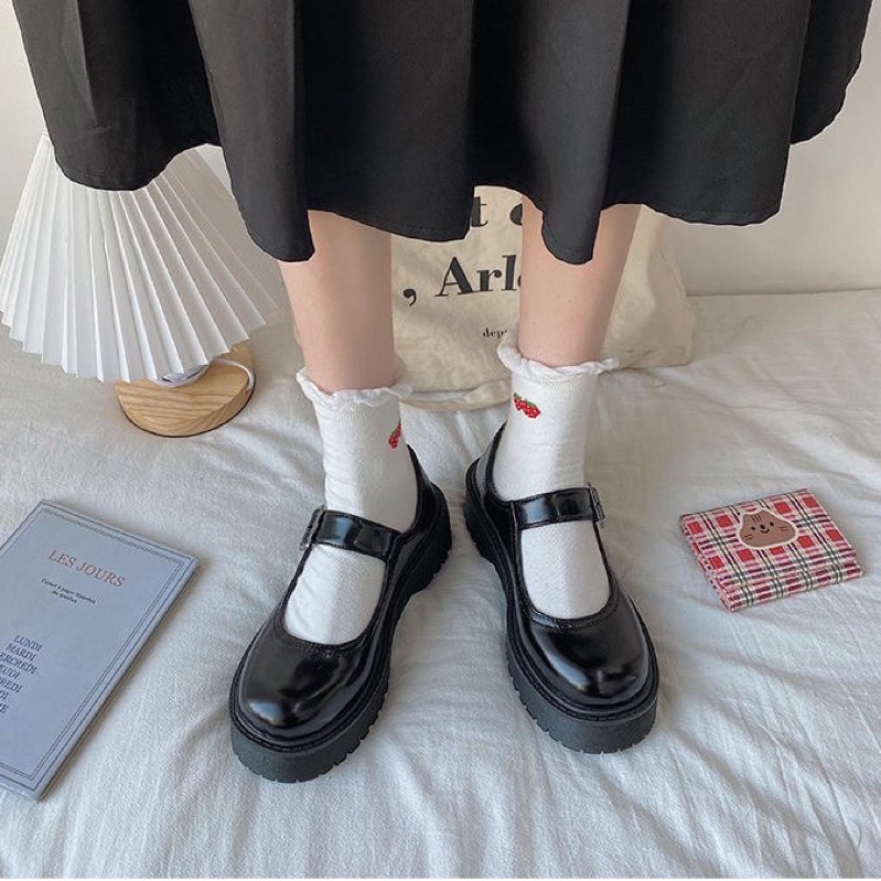 Giày oxford quai cài đế cao da mềm ulzzang phong cách Hàn Quốc