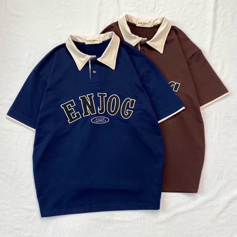 Áo Thun Polo Unisex ENJOG màu NÂU/XANH NAVY form rộng ✳️ Chất thun da cá form nam nữ unisex/Áo thun có cổ Jaystoree