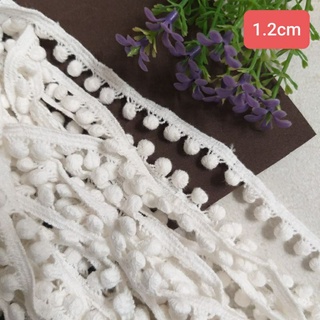 Ren chỉ cotton pom pom , size 1.2cm (dây 5 mét)