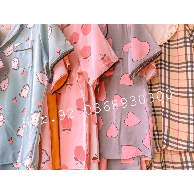 BỘ PIJAMA ĐÙI CHẤT LỤA MANGO HÀNG THIẾT KẾ HOẠ TIẾT DỄ THƯƠNG KÈM DÂY BUỘC TÓC