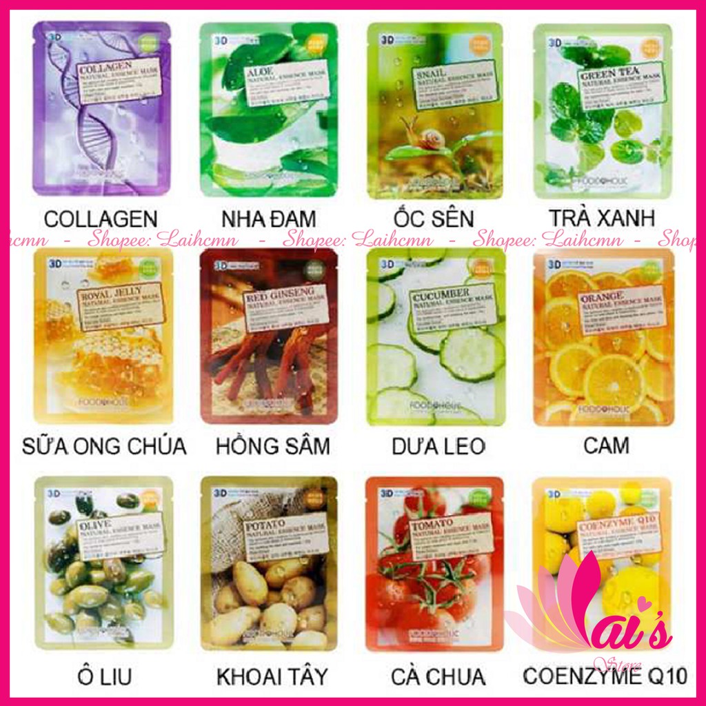 Mặt Nạ Dưỡng Da 3D Foodaholic Hàn Quốc Dưa Leo, Cà Chua, Lựu, Nhân Sâm, Nha Đam, Collagen, Nhân Sâm, Tre, Mật Ong, Olive