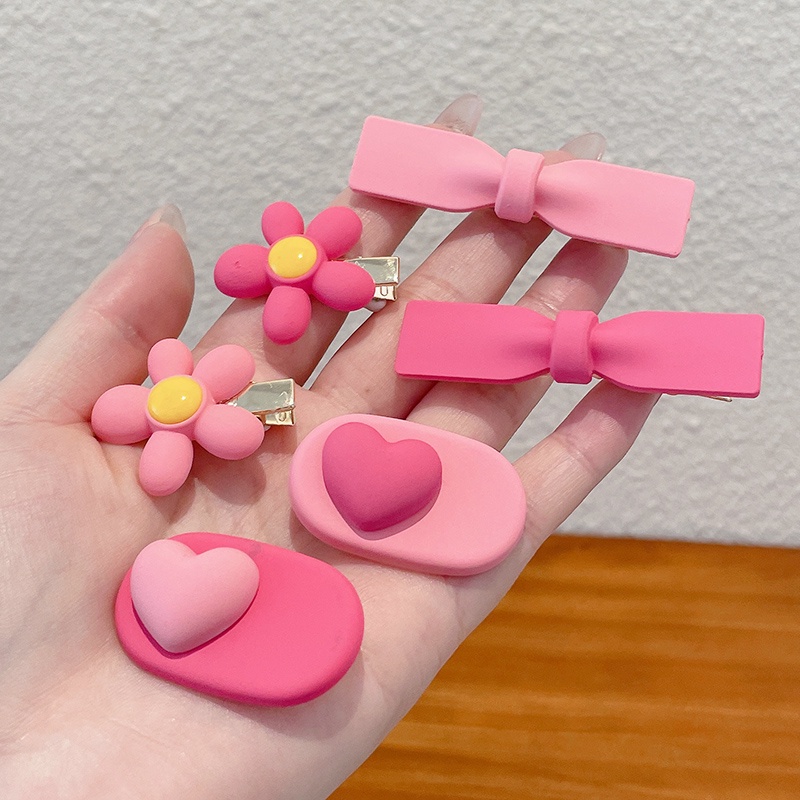 Kẹp Tóc Nơ Hồng Hình Trái Tim Dễ Thương Đơn Giản Và Tinh Tế Phong Cách Hàn Quốc