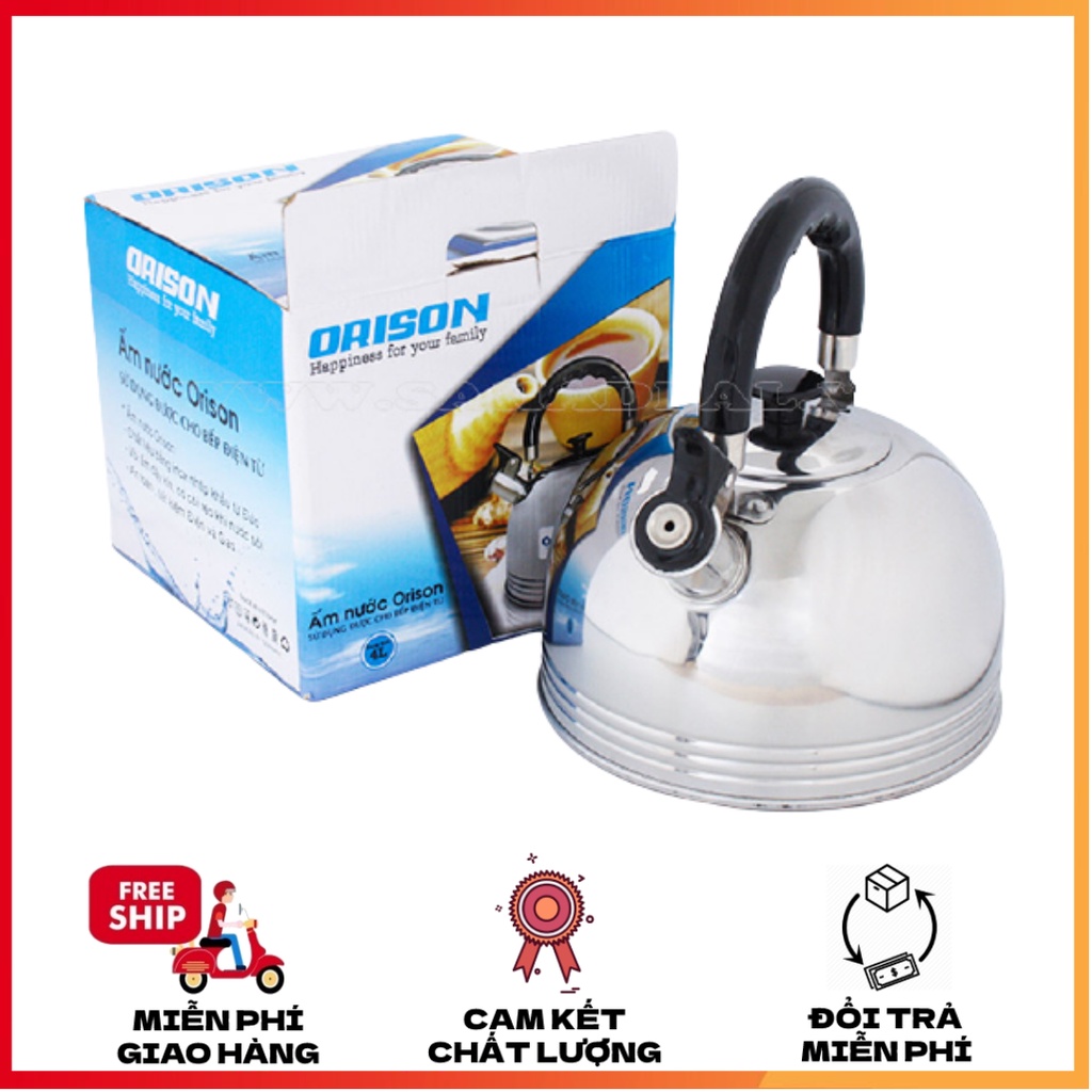 Ấm đun nước Orison 3.5L dùng cho cả bếp từ, reo khi sôi
