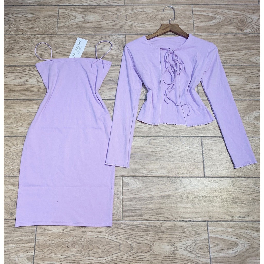 set xinh đầm 2 dây bún kèm áo khoác xinh