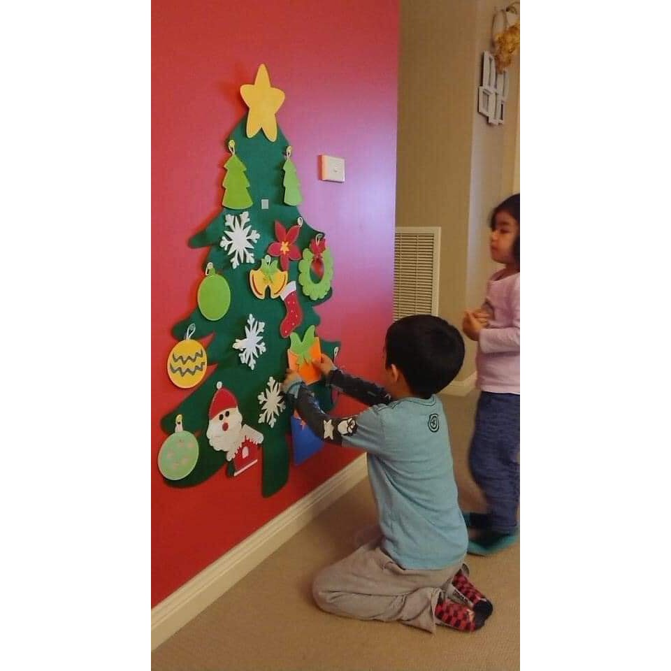 Cây thông Noel dán tường bằng vải dạ kèm phụ kiện trang trí Cây thông giáng sinh vải