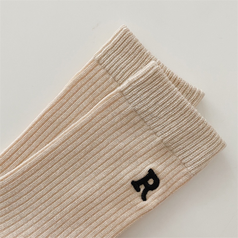 Vớ Cotton Cổ Vừa Màu Trơn Thêu Chữ Phong Cách Thể Thao Thời Trang Cho Nữ
