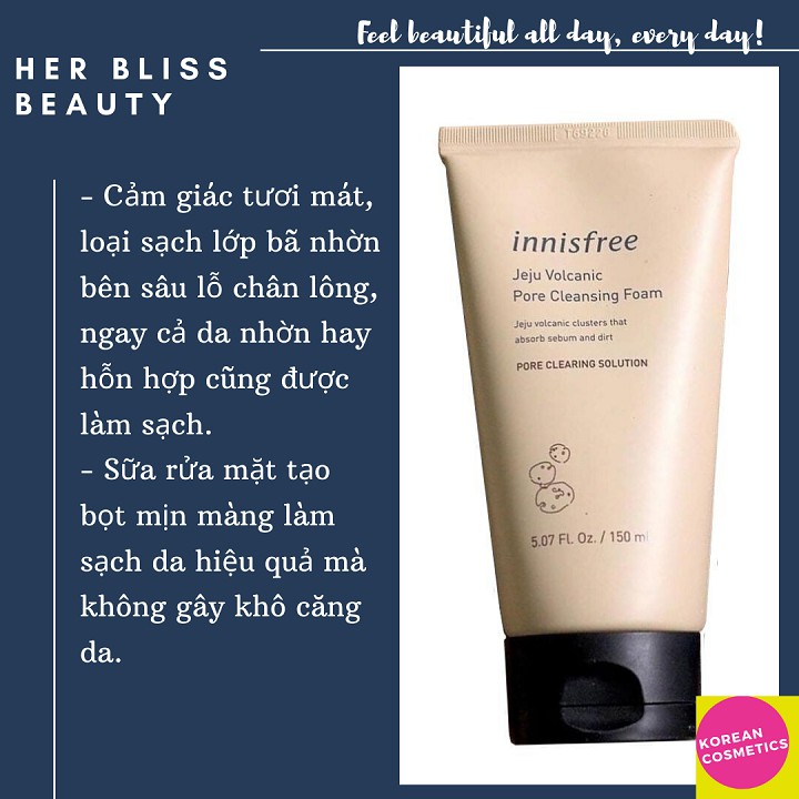 [SiêuSale12.12] Sữa rửa mặt tro núi lửa Innisfree Jeju Volcanic Pore Cleansing Foam. Hàng nhập chính hãng