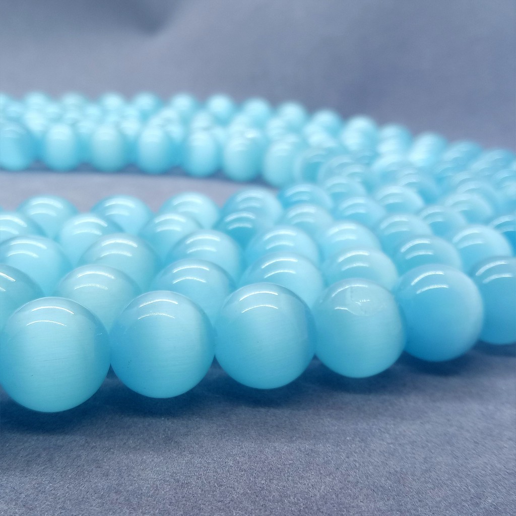 Hạt mắt mèo xanh 4-12mm Dây tự nhiên Opal lỏng lẻo DIY để làm vòng tay