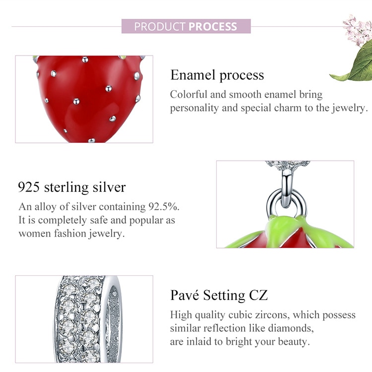 Hạt Charm Bamoer SCC1537 Hình Quả Dâu Tây Đỏ Tráng Men Dùng Để Làm Mặt Trang Sức Vòng Tay